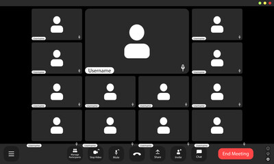 Wall Mural - virtual meeting grid layout featuring multiple participants' user icons on a digital platform during