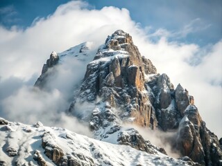 Snowy Mountain Peak Snow Covered Rocks