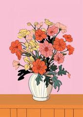 Canvas Print - Vibrant floral illustration in vase