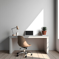 Wall Mural - A minimalist office desk with a computer and books on top,