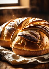 Freshly baked bread with sesame seeds on a wooden board. ai generative