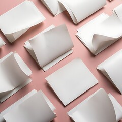 Wall Mural - Top view of blank and empty sheets of paper on pink background with copy space