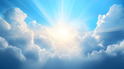 Wall Mural - Holy spirit long banner Blue sky with the rays of the sun coming out of a white cloud