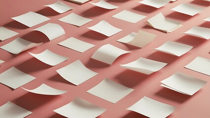 Top view of blank and empty sheets of paper on pink background with copy space