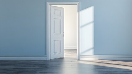 Sticker - Open Doorway, Blue Wall, Wooden Floor, Interior Design