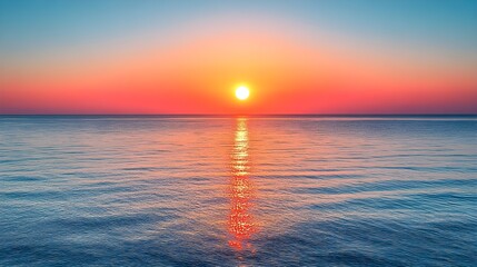 Wall Mural - Serene Sunset Over Ocean, Golden Hour Reflection