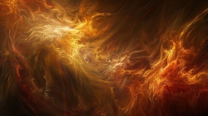 Wall Mural - Fiery tendrils in shades of gold and crimson swirl through dark mist for a mystical effect
