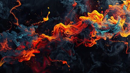 Sticker - Fluid splashes of fiery colors move dynamically against a dark smoky background