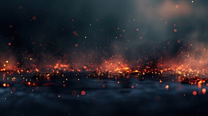 Sticker - A tranquil backdrop of glowing embers floating through a dark misty scene