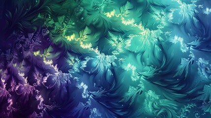 Poster - Intricate fractal patterns blend in a deep emerald and navy retro gradient backdrop