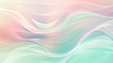Wall Mural - A soft pastel backdrop with wave-like forms blending greens and pinks for serenity