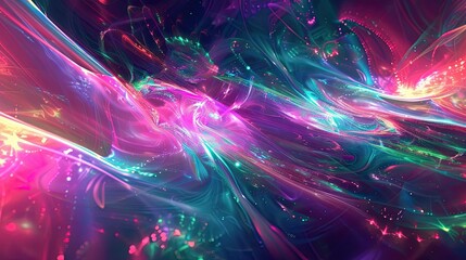 Wall Mural - Retro wallpaper blending bold magenta cyan neon green with fractal shapes in the background