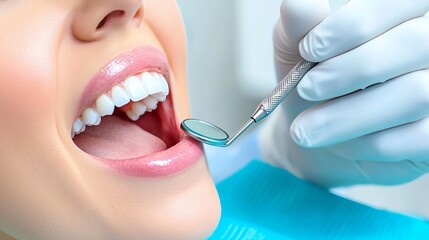 close-up of a dentist examining a patient's teeth with dental instruments. clean and healthy white t