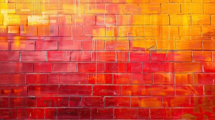 Colorful geometric brick wallpaper with sharp lines and smooth finish featuring red orange and yellow hues in a brightly lit background