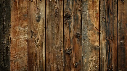 Rustic wallpaper of aged wooden planks with visible grain knots and peeling paint softly lit to bring out the rough textures