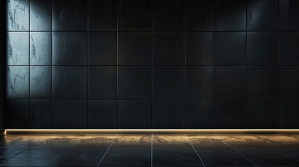 Canvas Print - Glossy black tiled wall background with uniform tiles and subtle reflections