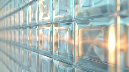 Modern glass brick wall backdrop with grid pattern and diffused light effect