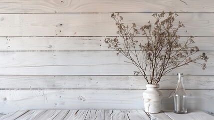 Wall Mural - Background of a coastal white shiplap wall with natural grain and soft light