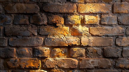 Background of a handcrafted clay brick wall with warm tones and soft lighting