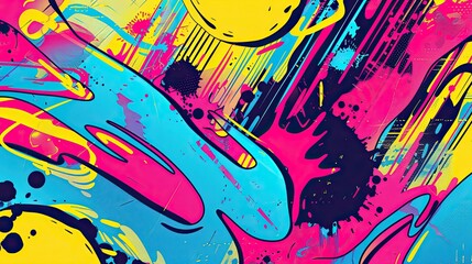 Wall Mural - Dynamic wallpaper with abstract lines neon colors and comic book speech bubbles
