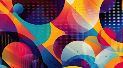 Vibrant wallpaper with overlapping ellipses dynamic lines and halftone textures