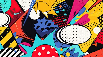 Pop art wallpaper with kite shapes bold colors and comic-style speech bubbles