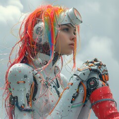 Robot girl with rainbow hair