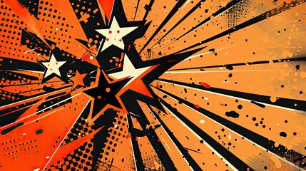 Wall Mural - Wallpaper with orange hues comic-style starbursts zigzags and dotted textures