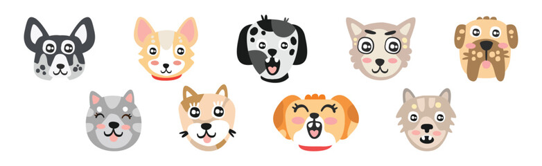 Sticker - Funny Dog Muzzle and Smiling Snout Vector Set