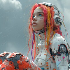 Robot girl with rainbow hair