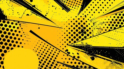 Wall Mural - Backdrop in pop art style with yellow tones and dynamic comic elements