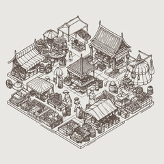 line art traditional market