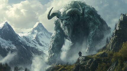 Poster - Mythical Beast in Mountainous Landscape