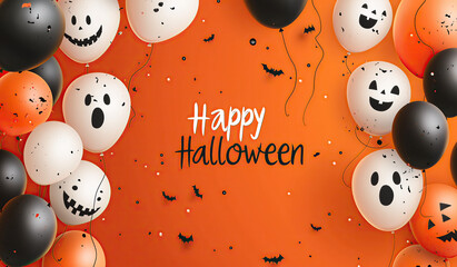 Wall Mural - Happy Halloween theme with balloons and bets.