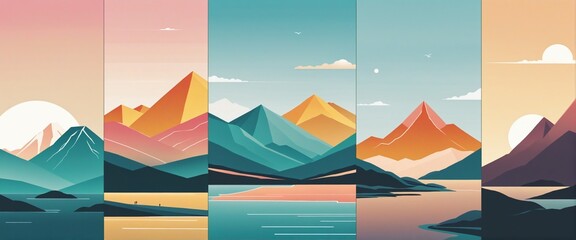 Set of abstract flat mountain landscape, Illustration