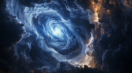 A dramatic deep space view of a cosmic storm with swirling clouds of gas and energy, showcasing the dynamic and powerful nature of the universe.