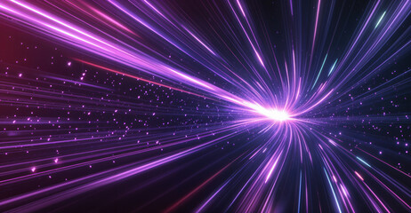 Wall Mural - Abstract motion blur of pink and purple light beams in space. Futuristic digital background. High quality photo