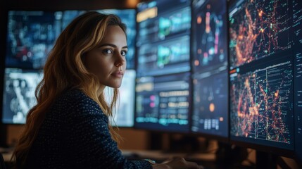 Canvas Print - Female Cybersecurity Professional at Work