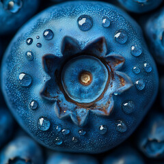 Closeup Macro Blueberry with Dew Drops  Fresh  Juicy  Blue  Food Photography