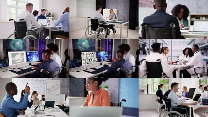 Aufkleber - People In Wheelschairs Working In Office
