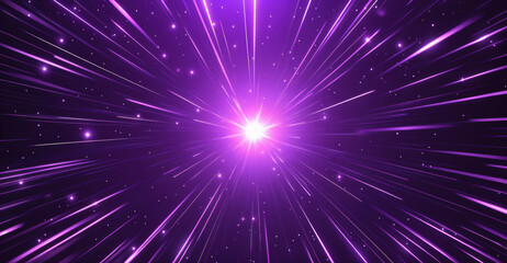 Abstract background with a bright star exploding and generating purple light streaks on black background. High quality photo