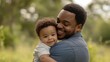 © Julia Jones - Smiling African American Father Hugging Toddler in Nature