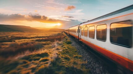 Wall Mural - white and orange modern train side view traveling