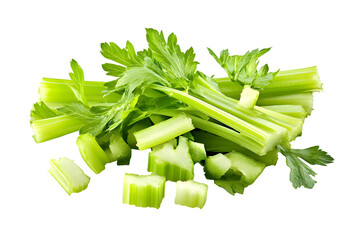 Chopped fresh green celery leaves isolated on transparent background