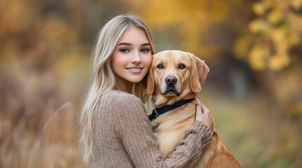 Canvas Print - A woman holding a dog in her arms