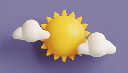 A playful illustration of a sun surrounded by fluffy clouds, perfect for designs related to weather, happiness, or summer themes.