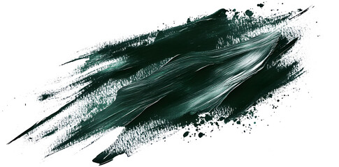 Wall Mural - an isolated transparent png of a dark green ink brush stroke and dark green brush splashes.