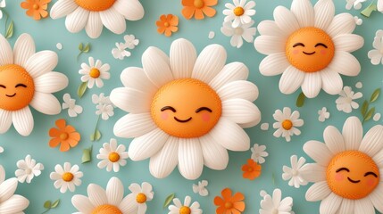 Sticker - Smiling Cartoon Daisies