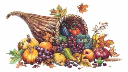 Cornucopia of Autumn Harvest Fruits and Vegetables