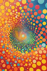 Wall Mural - A dotted pattern forming an abstract spiral, with colors shifting from warm tones to cool tones